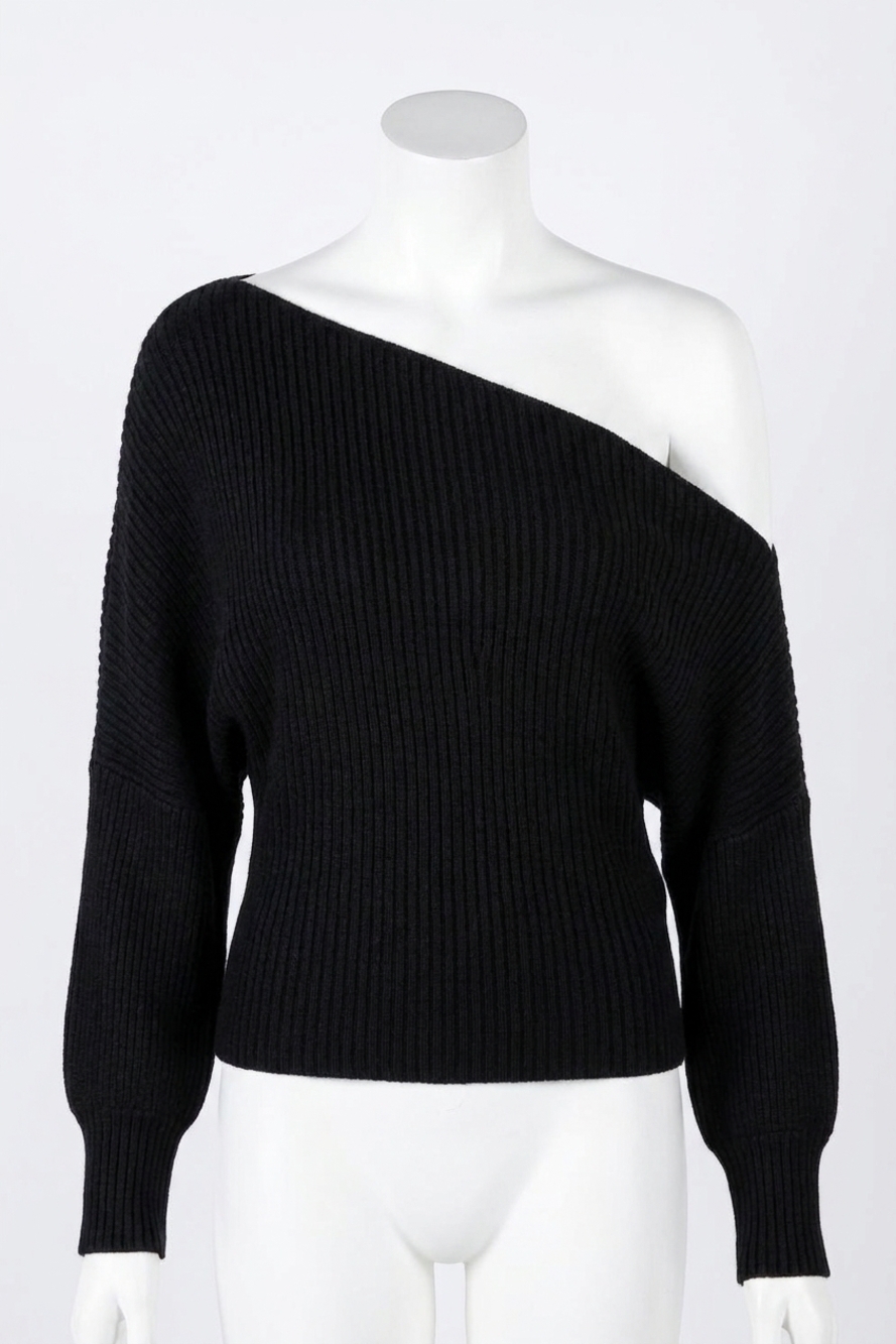NEW LINE AND DOT blair asymmetrical off shoulder sweater in black